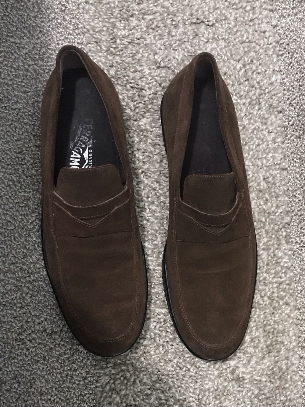 Salvatore Ferragamo Men’s Dark Brown Suede Penny Loafers